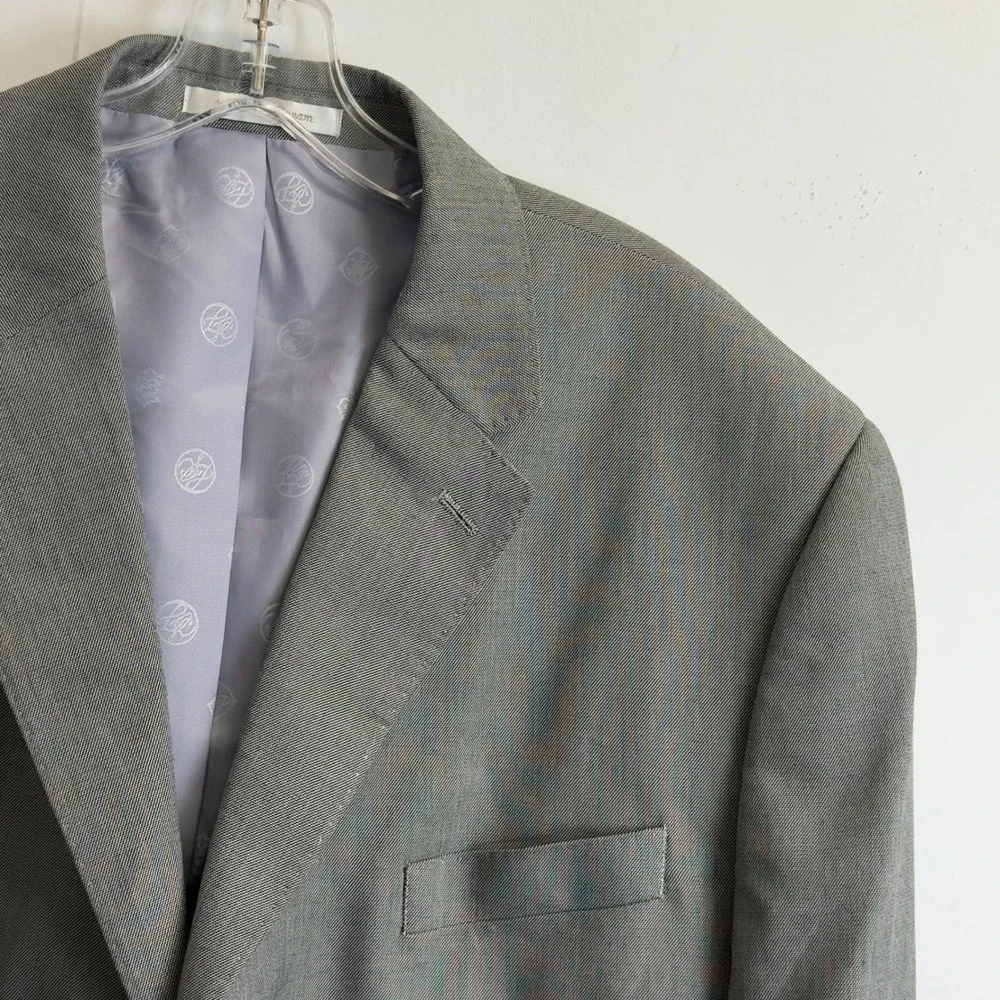 Sean John Mens Gray 3-Button Suit Jacket Blazer 46R Sharkskin Lined Formal